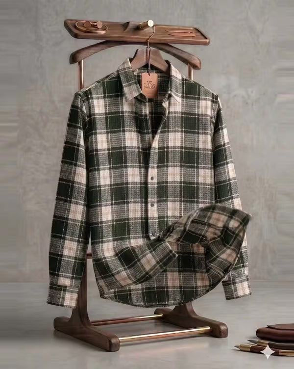 Oxfordlane Men's Premium Green Checked Casual Shirt | Full Sleeve Regular Fit Plaid Flannel Smart Casual Shirt