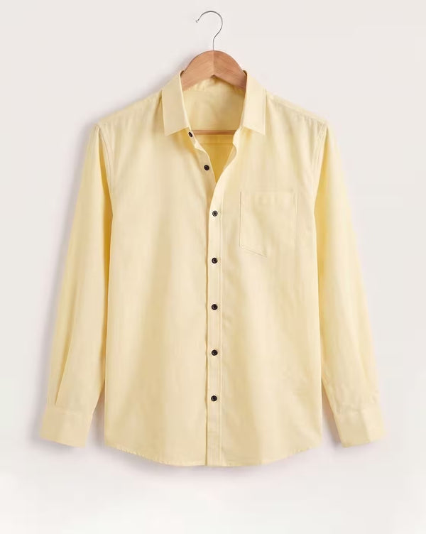 Oxfordlane Men's Premium Light Yellow Solid Casual Shirt | Full Sleeve Regular Fit Classic Smart Casual Shirt